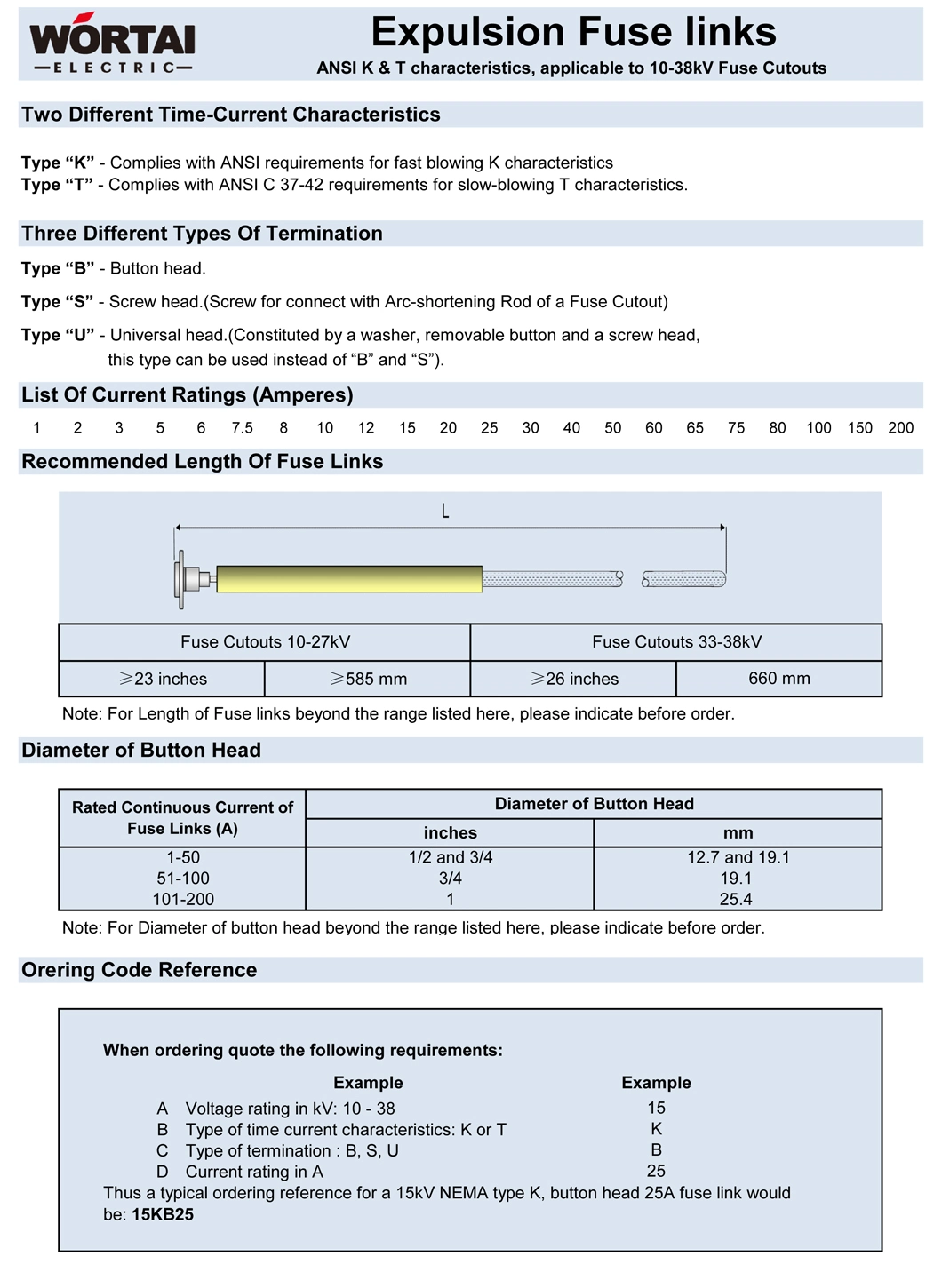 High Voltage T, K Type Fuse Link Used for Expulsion Fuse Cutout